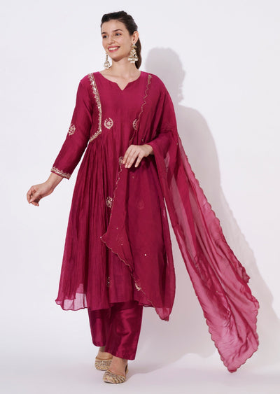 Magenta Silk Anarkali Suit