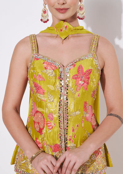 Green Chinnon Sharara Set