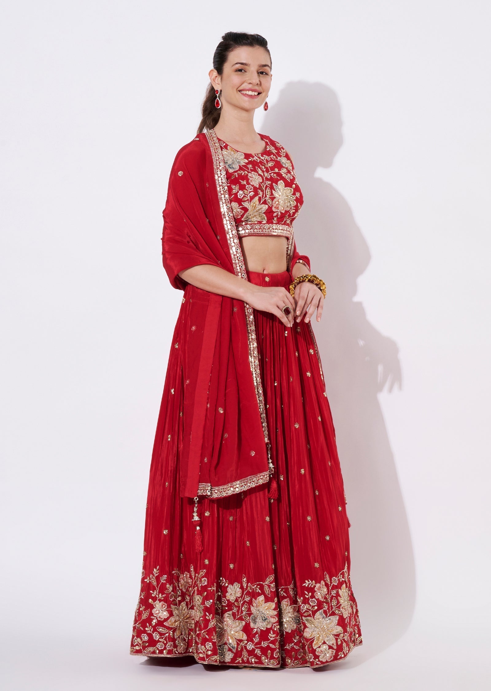 Rusty Red Silk Lehenga Set