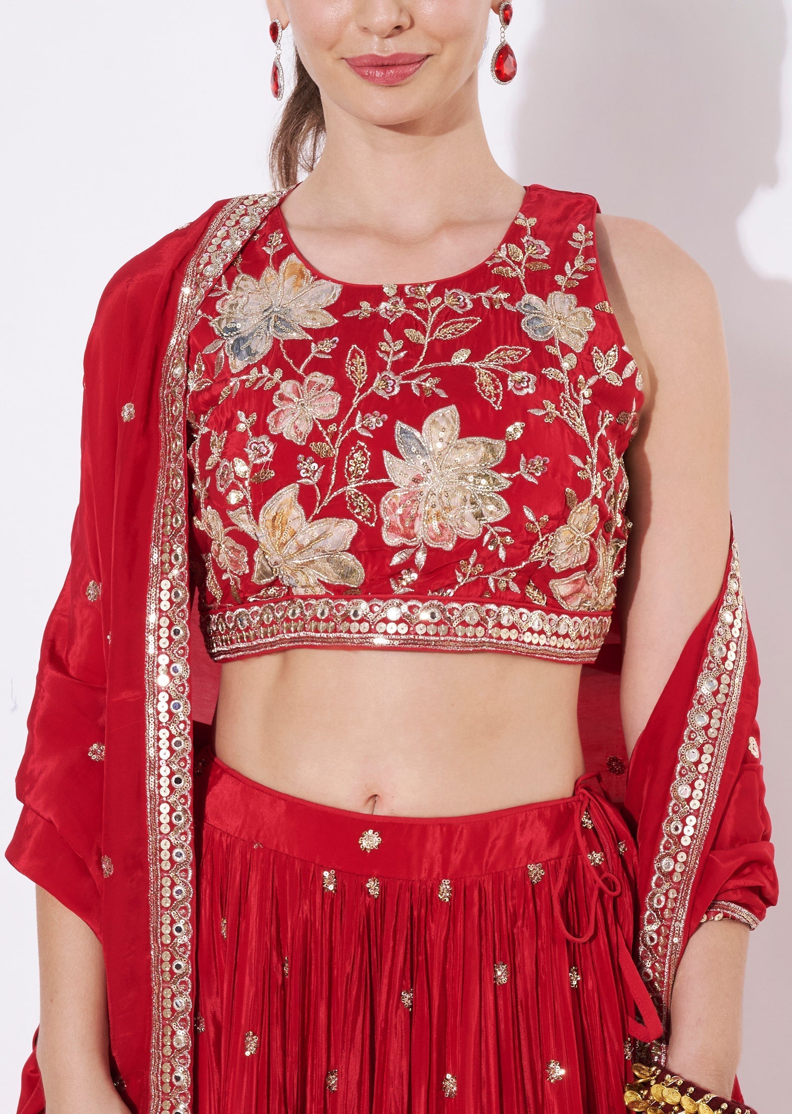 Rusty Red Silk Lehenga Set