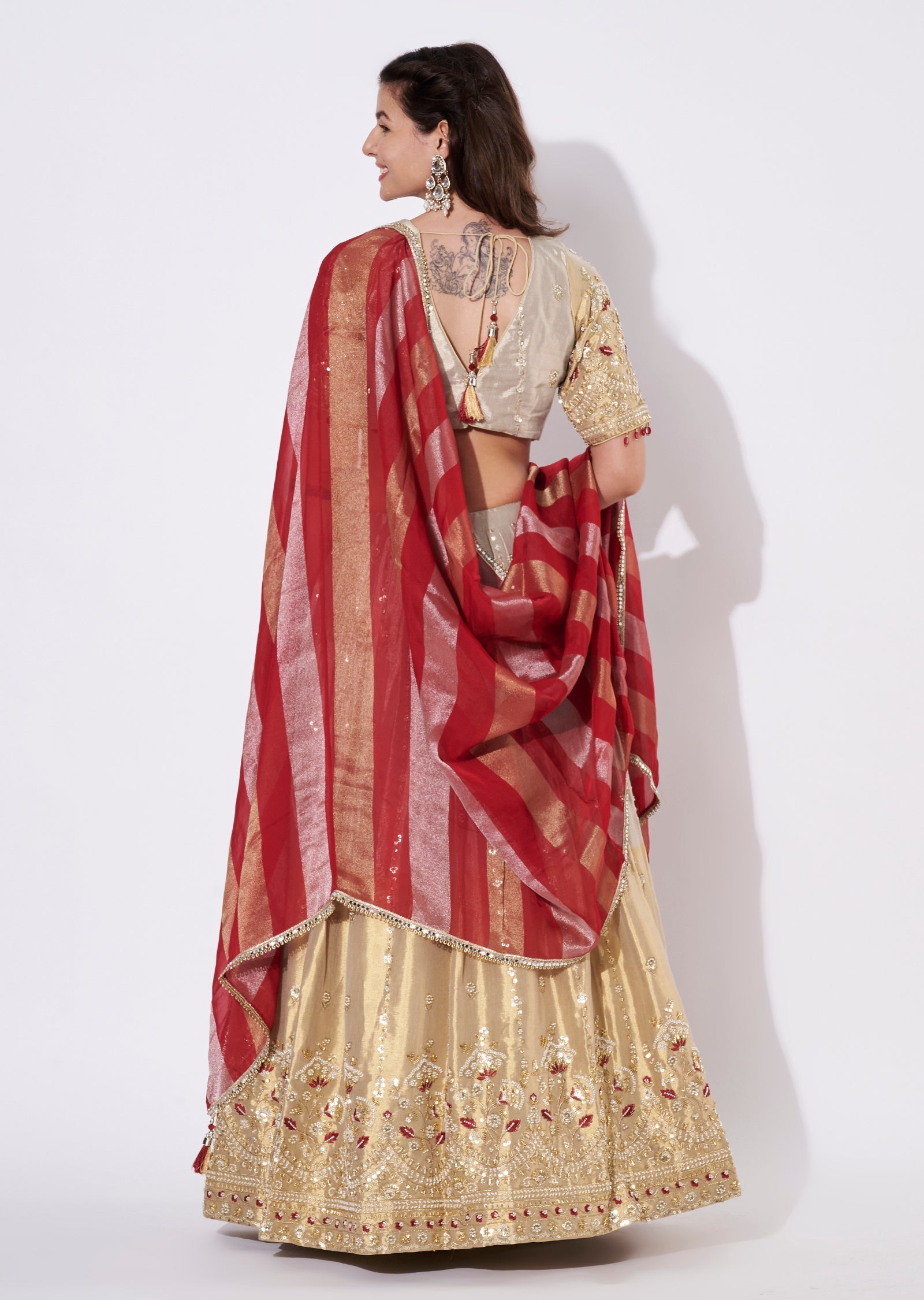 Beige Tissue Lehenga Set