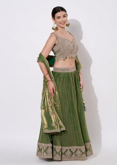 Dusty Green Tissue Lehenga Set