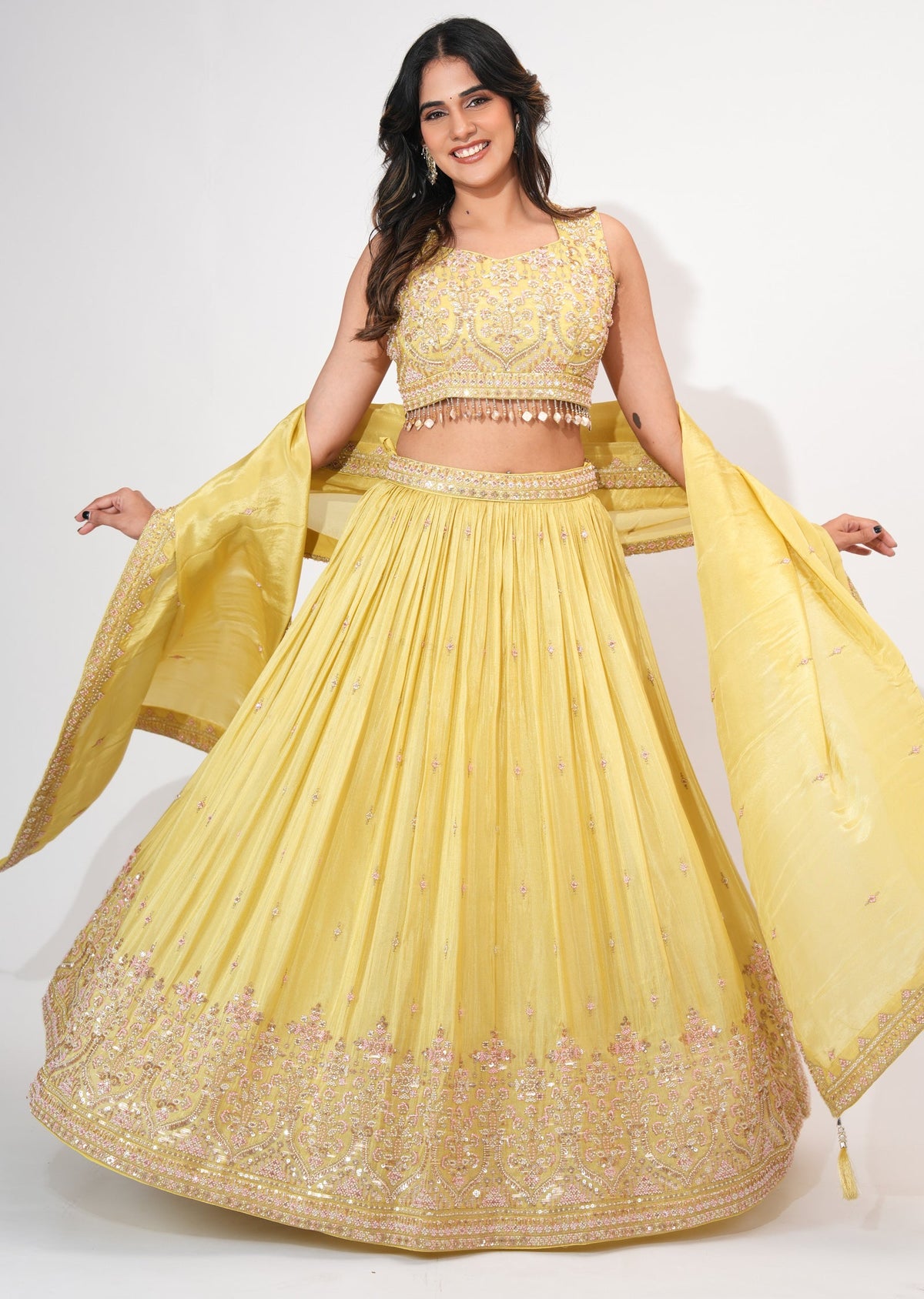 Yellow Tissue Crop top Set