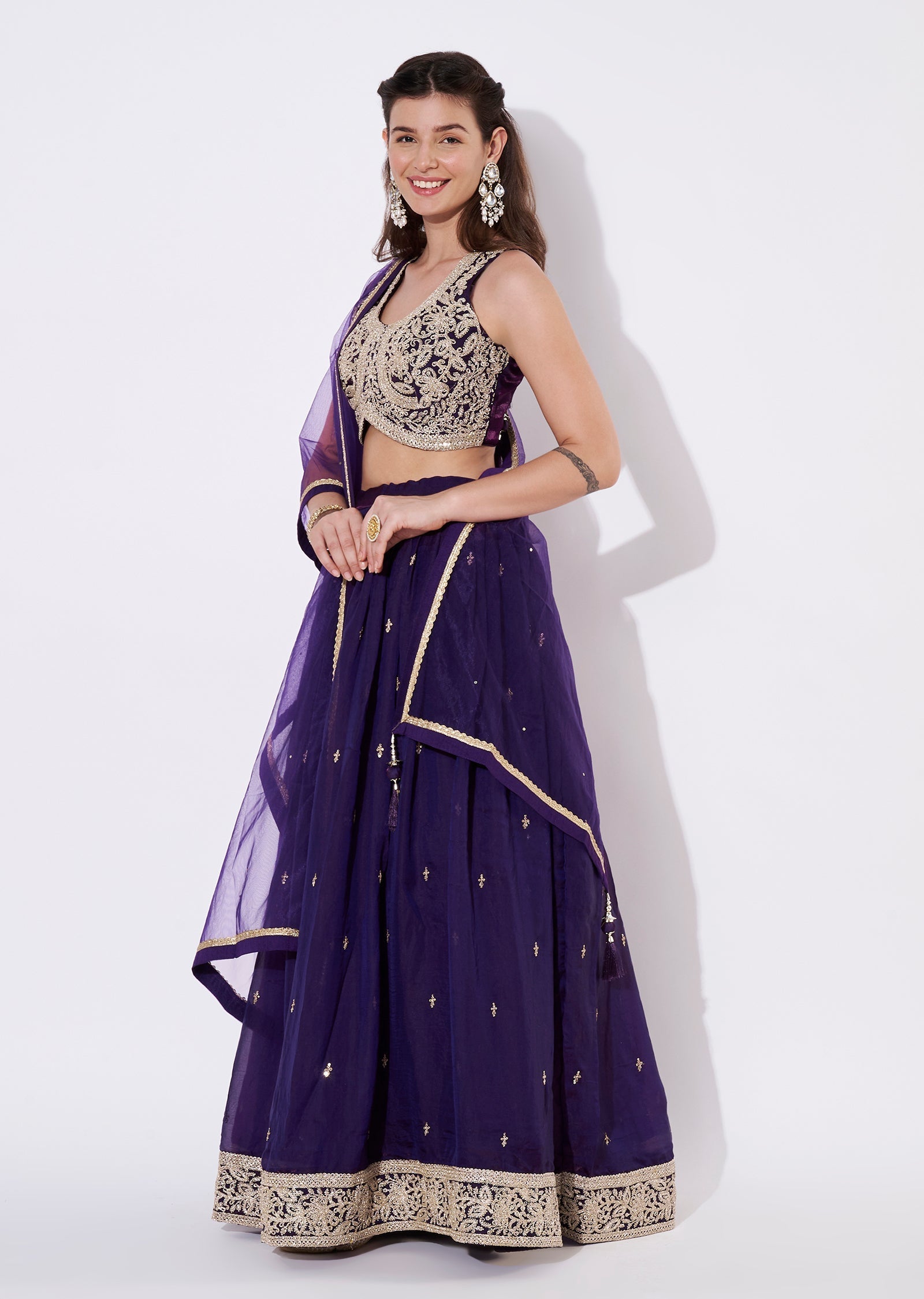 Purple Silk Lehenga Set