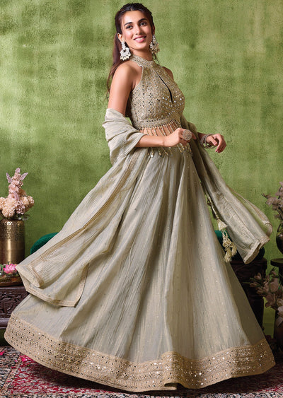 Grey Tissue Lehenga Set