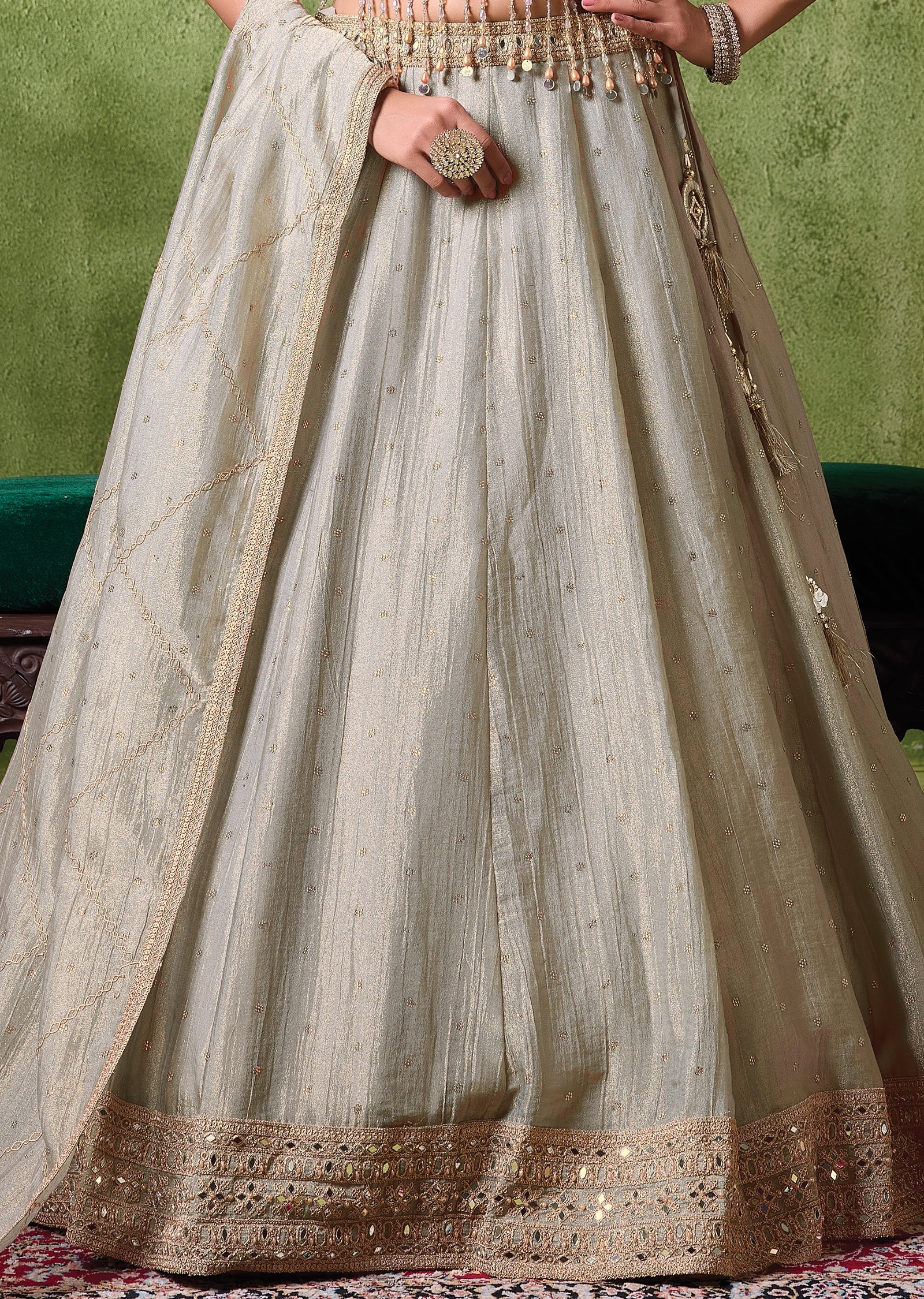 Grey Tissue Lehenga Set