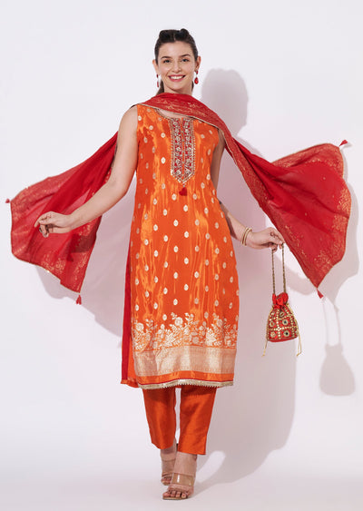 Orange Chinnon Straight cut suit