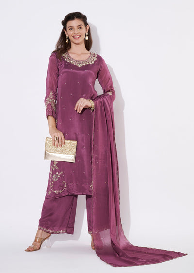 Mauve Chinnon Straight cut Suit