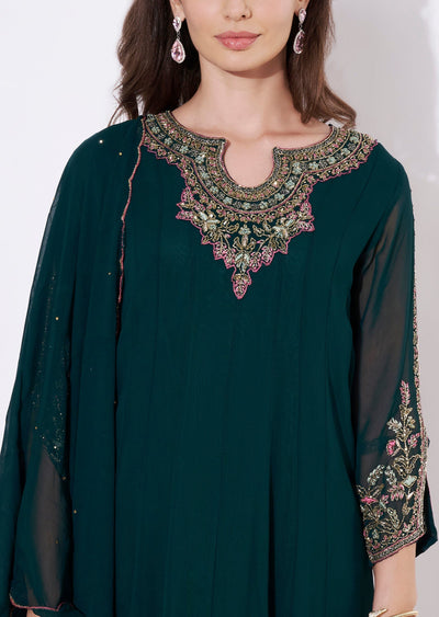 Bottle Green Georgette Anarkali Suit