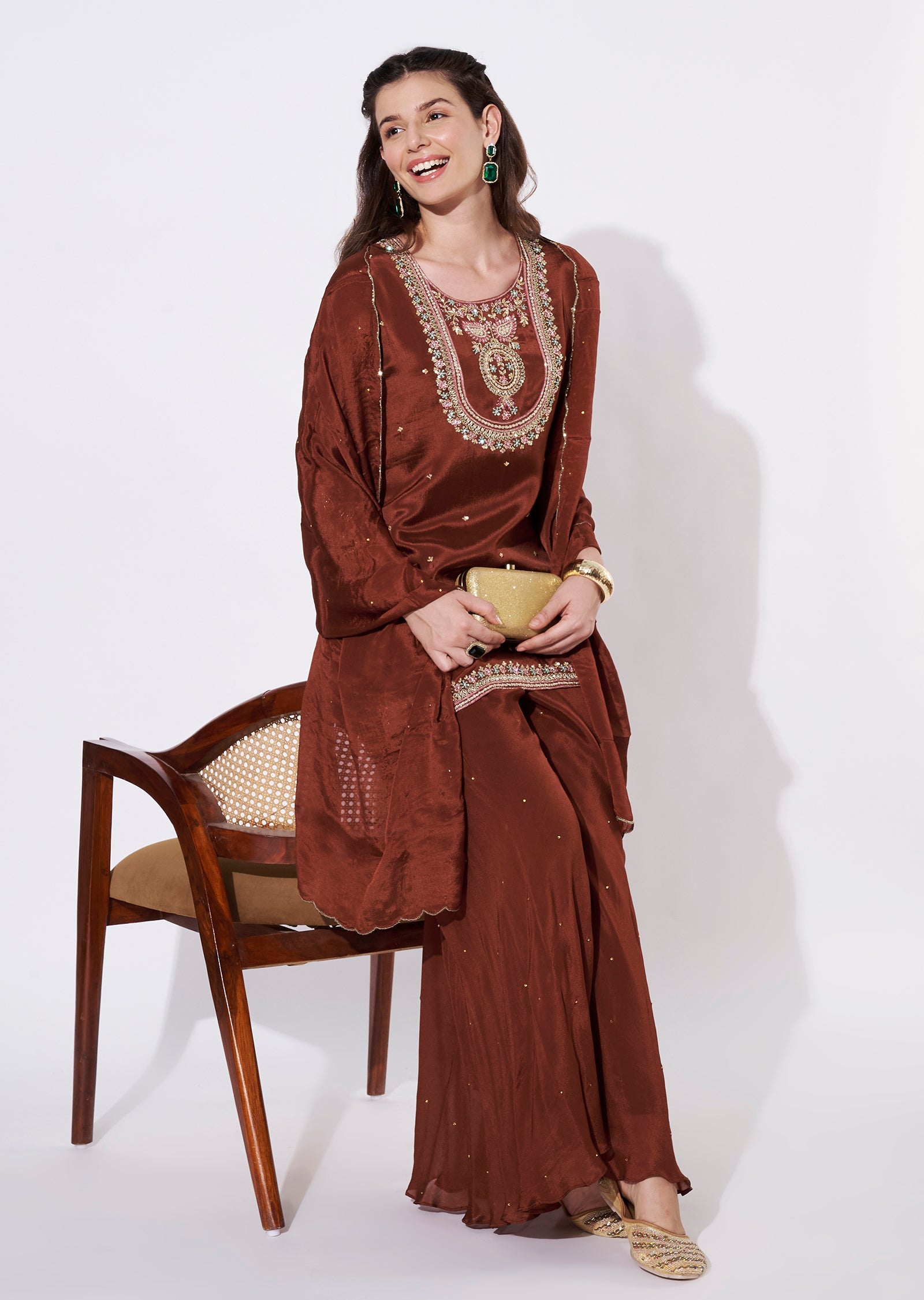 Brown Chinnon Sharara Set
