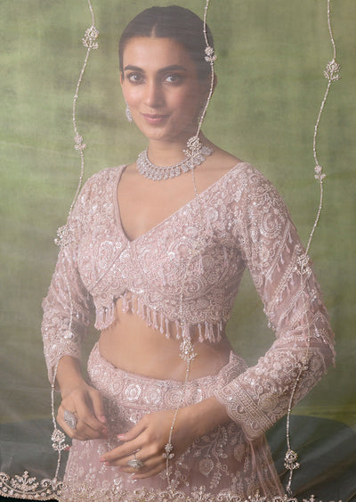 Beige Net Lehenga Set