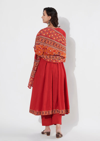 Red Cotton Anarkali suit