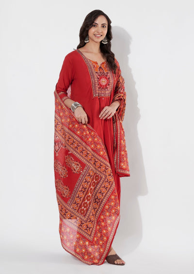 Red Cotton Anarkali suit