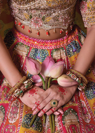 Mustard Tissue Lehenga Set