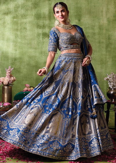 Teal Blue Organza Lehenga Set