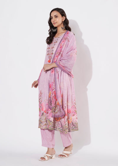 Onion Pink Linen Cotton Anarkali suit