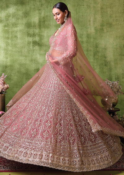 Onion Pink Net Lehenga Set