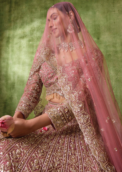 Onion Pink Net Lehenga Set