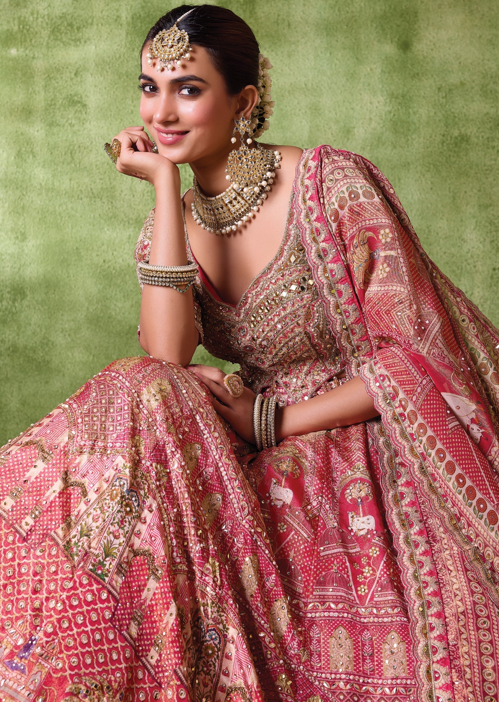 Red Tissue Lehenga Set