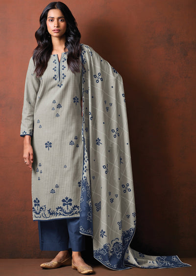 Grey Cotton Straight cut suit
