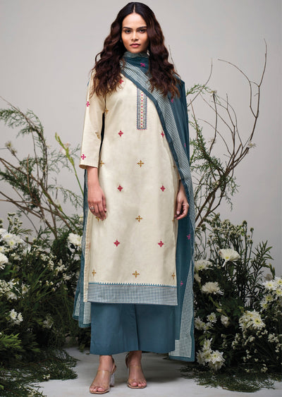 Cream Cotton Straight cut suit