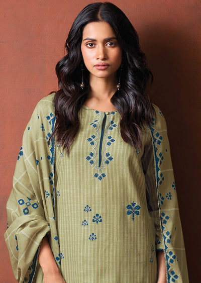 Green Cotton Straight cut suit