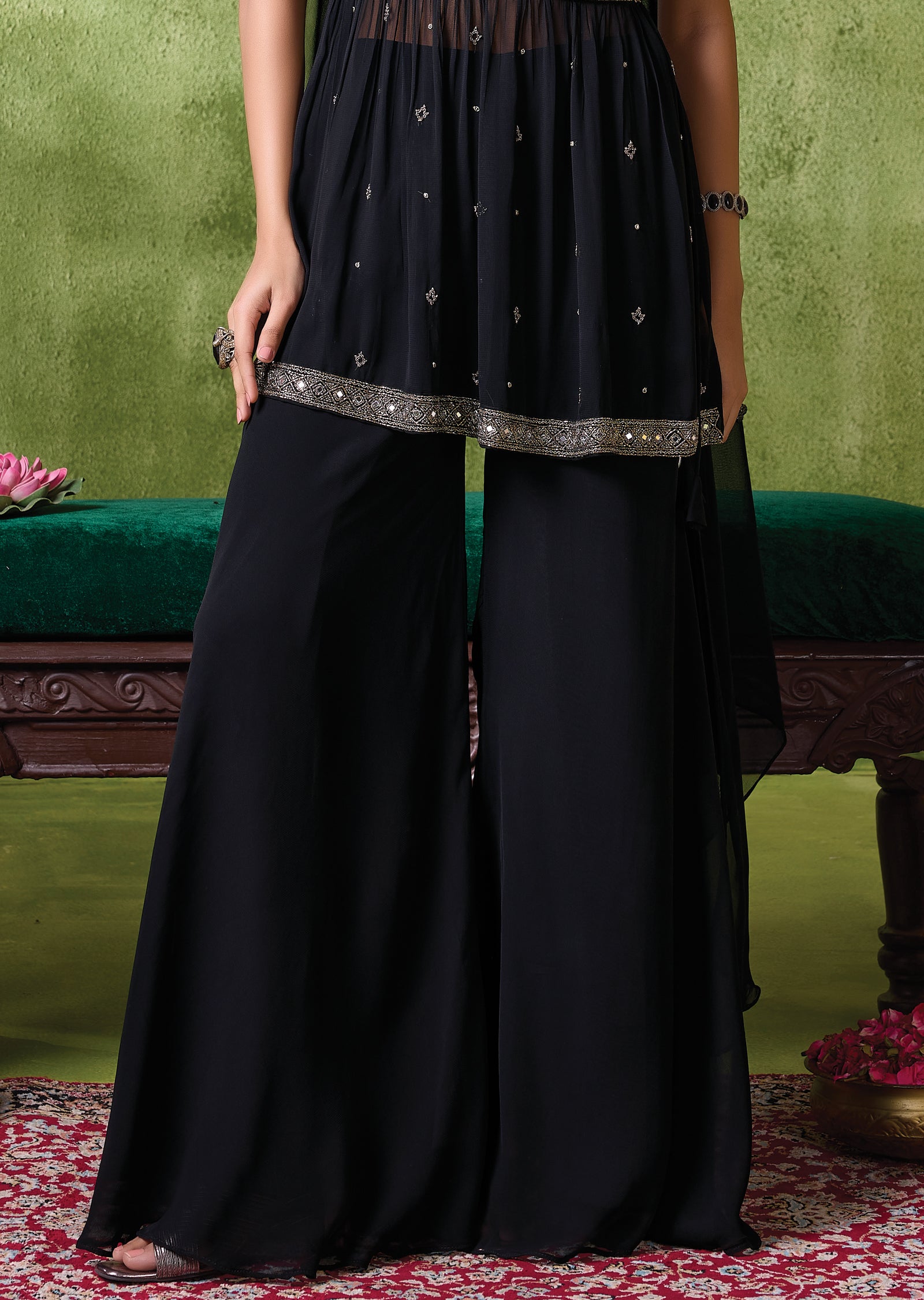 Black Georgette Sharara set