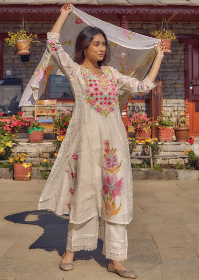 Light Yellow Cotton Anarkali Suit