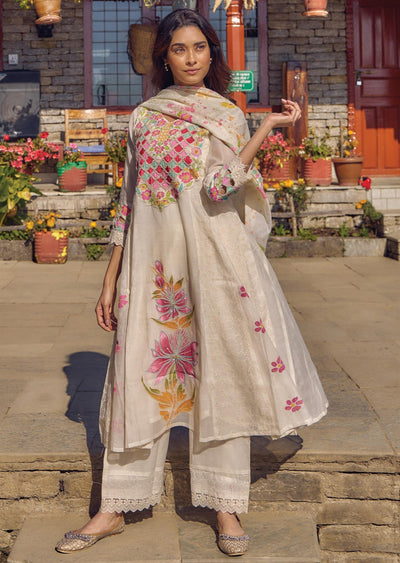 Light Yellow Cotton Anarkali Suit