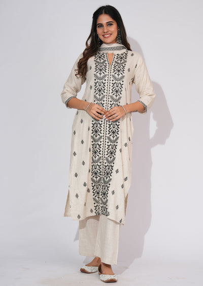 Beige Cotton Straight cut suit