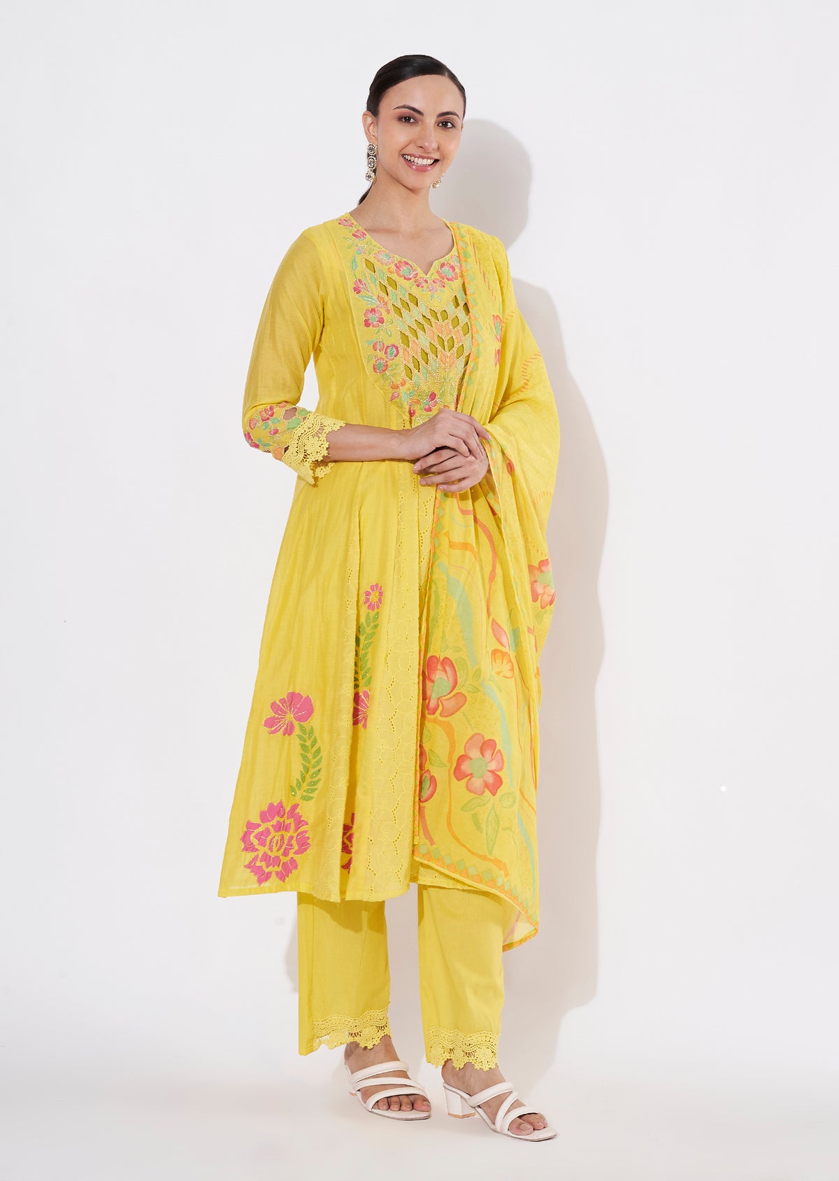 Yellow Cotton Anarkali Suit