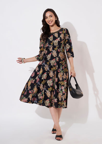 Black Gold Frock Kurti