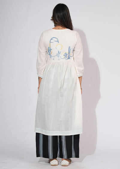 Off White Cotton Frock style kurti set