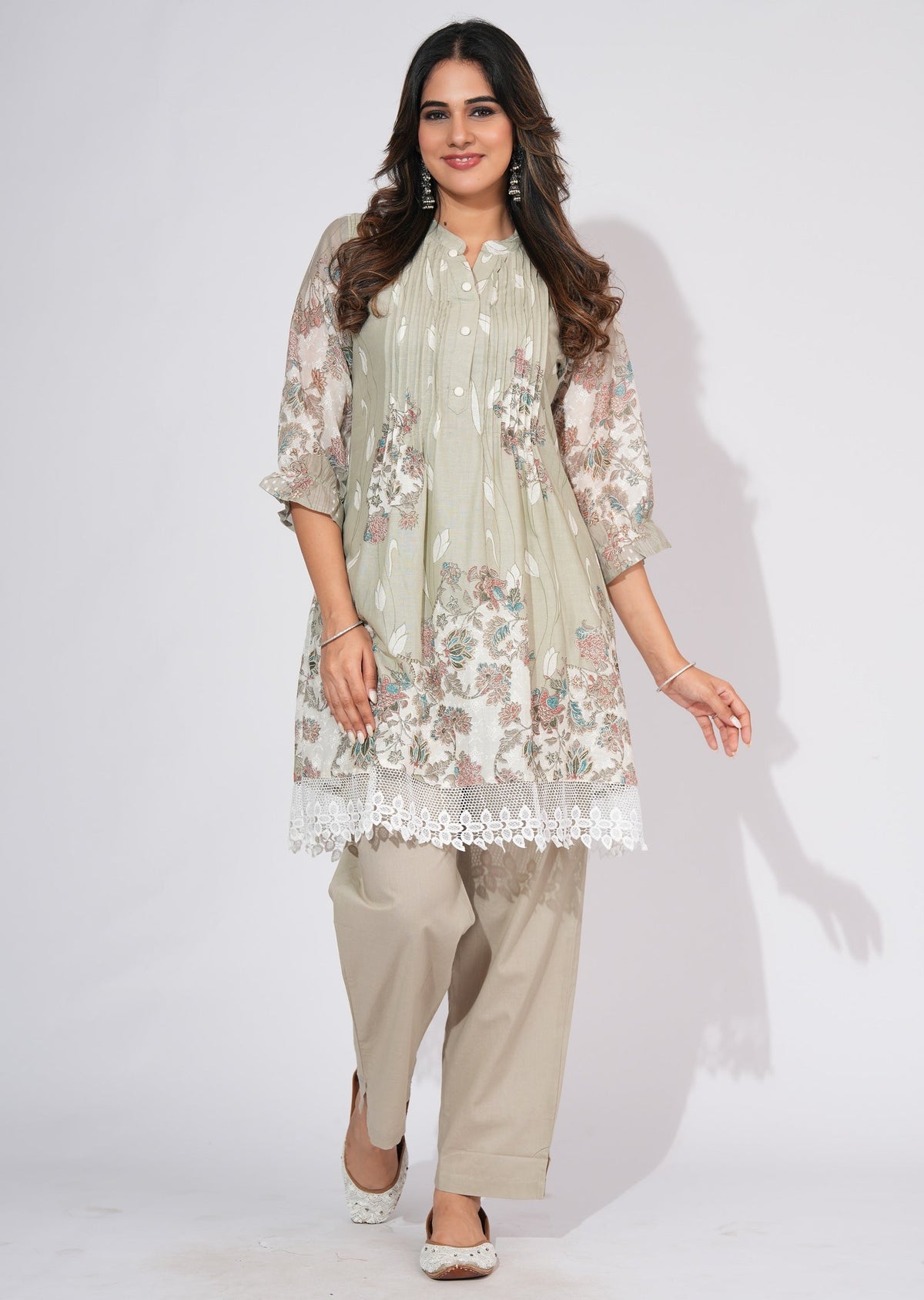 Grey Cotton Short kurti set