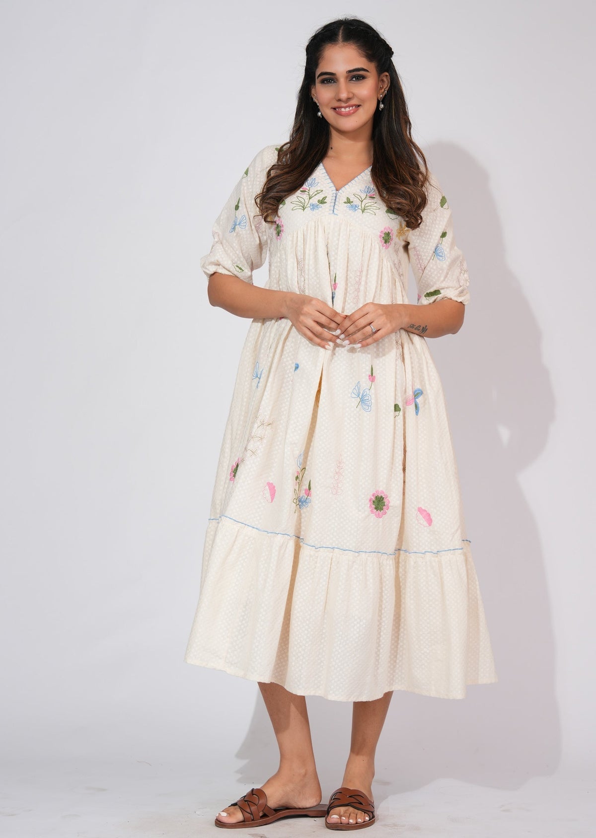Light Beige Cotton Frock Style kurti