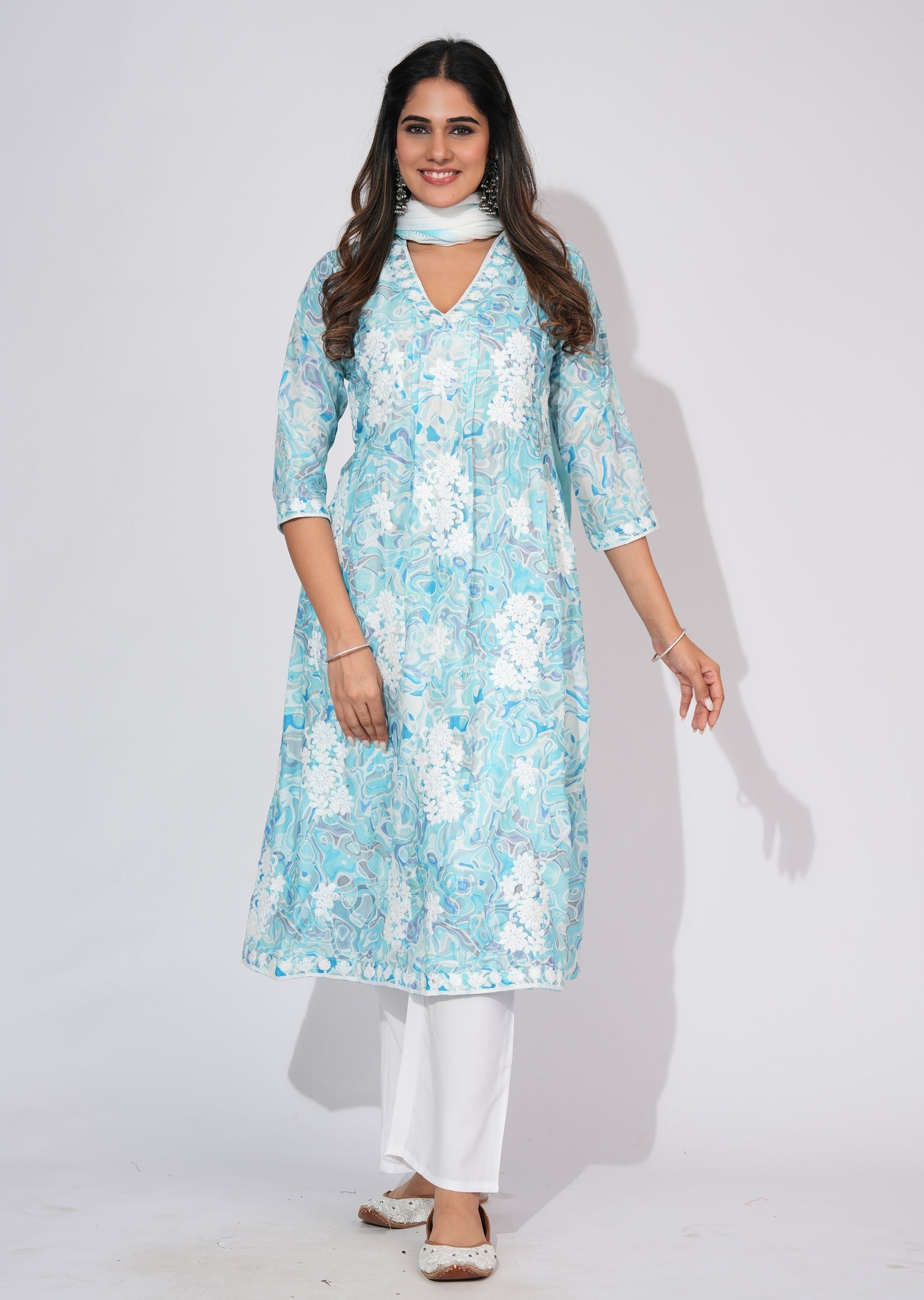 Light Blue Cotton Anarkali Suit