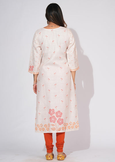Beige Linen Cotton Straight cut kurti