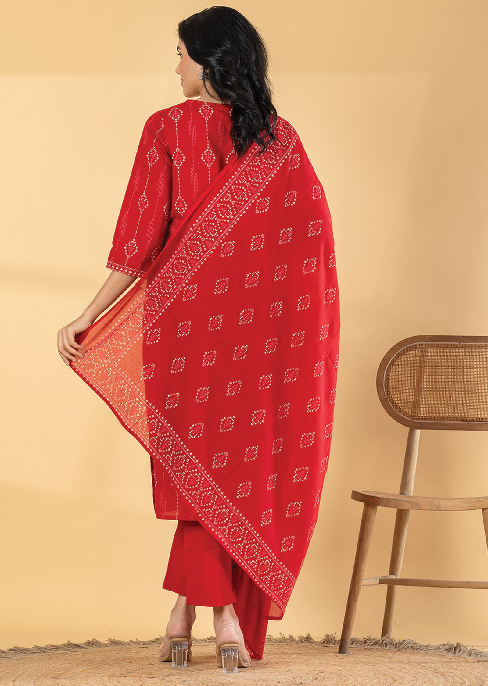 Red Cotton Straight cut suit
