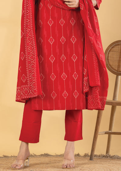 Red Cotton Straight cut suit
