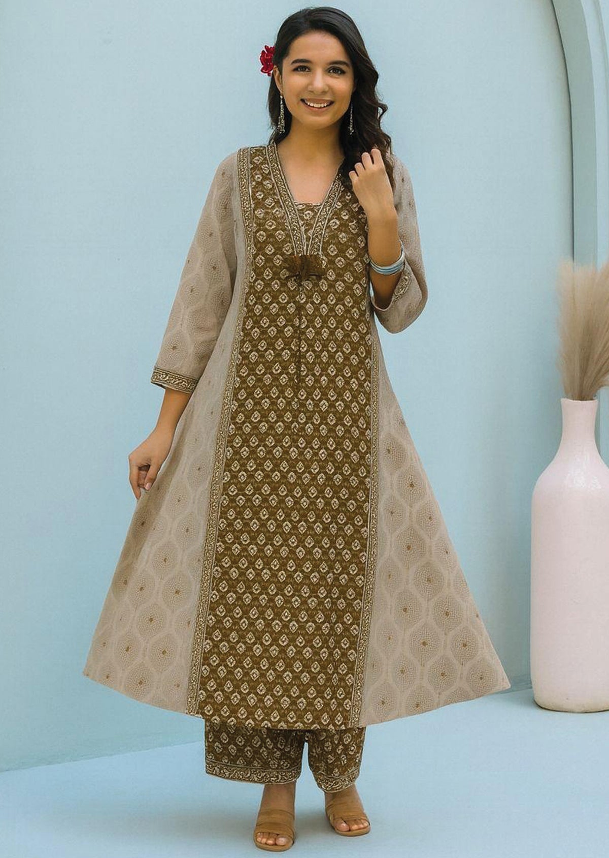Brown Cotton Anarkali Suit