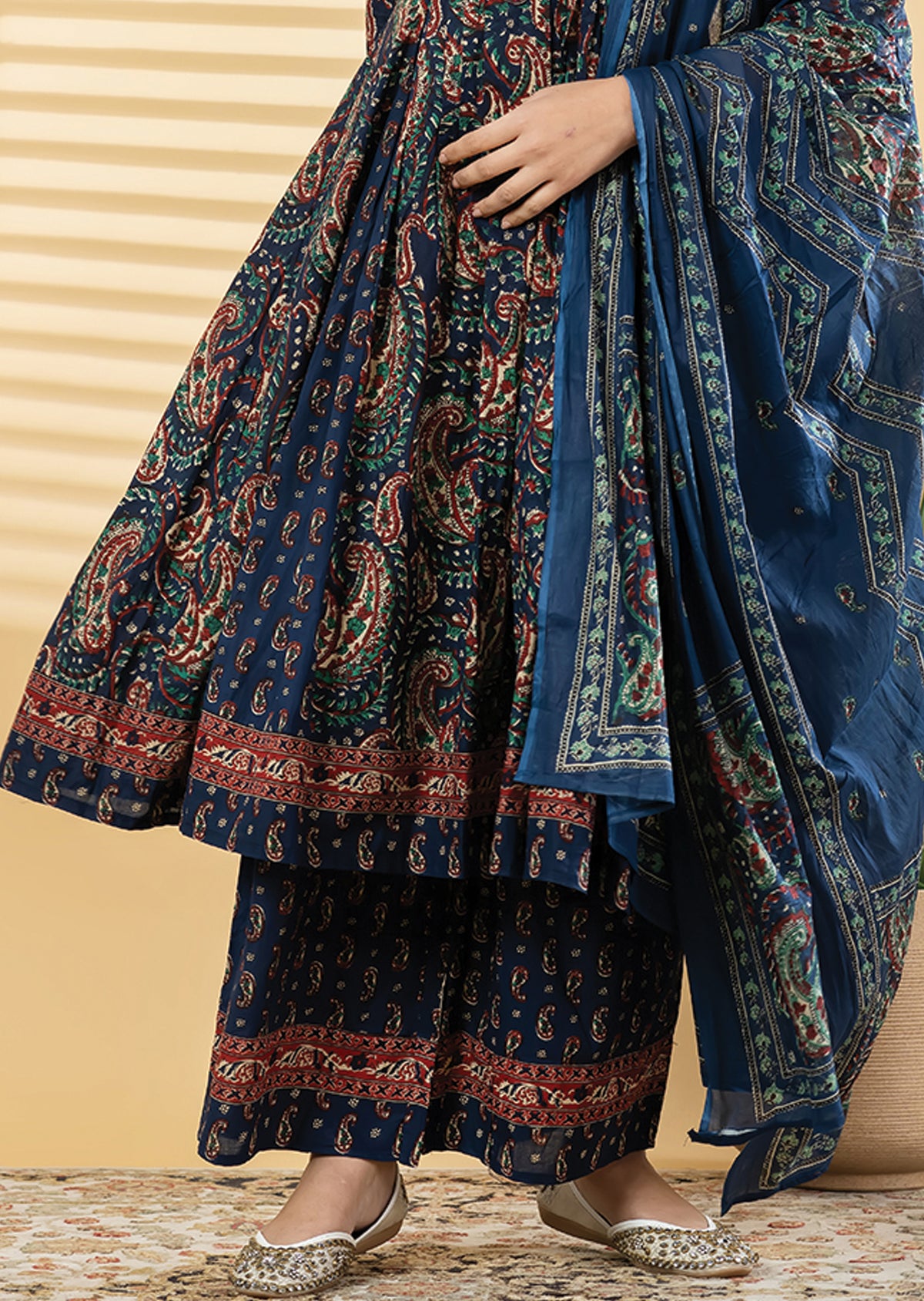 Navy Blue Cotton Anarkali Suit