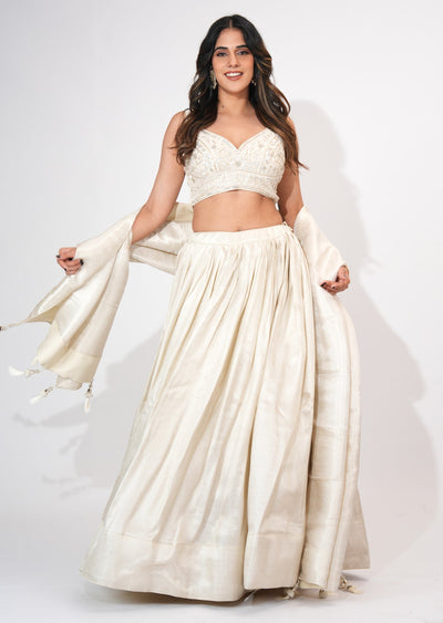 Cream Tissue Crop top Set
