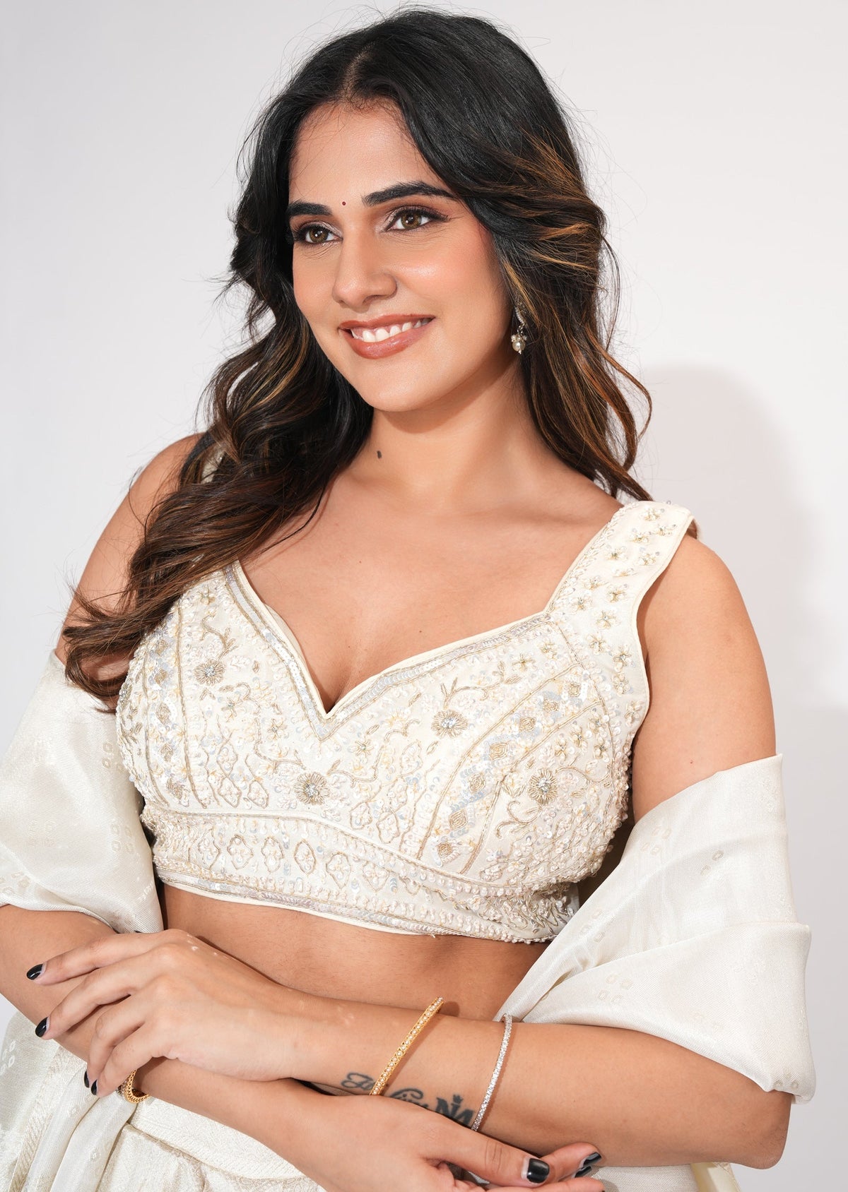 Cream Tissue Crop top Set