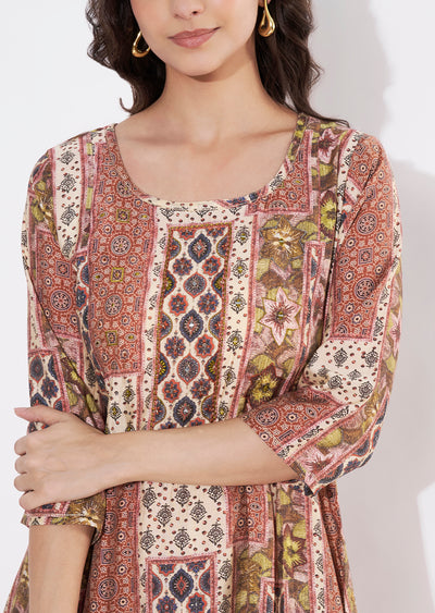 Beige Muslin Frock Style kurti