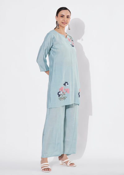 Dusty Green Russian Silk Straight cut Kurti set