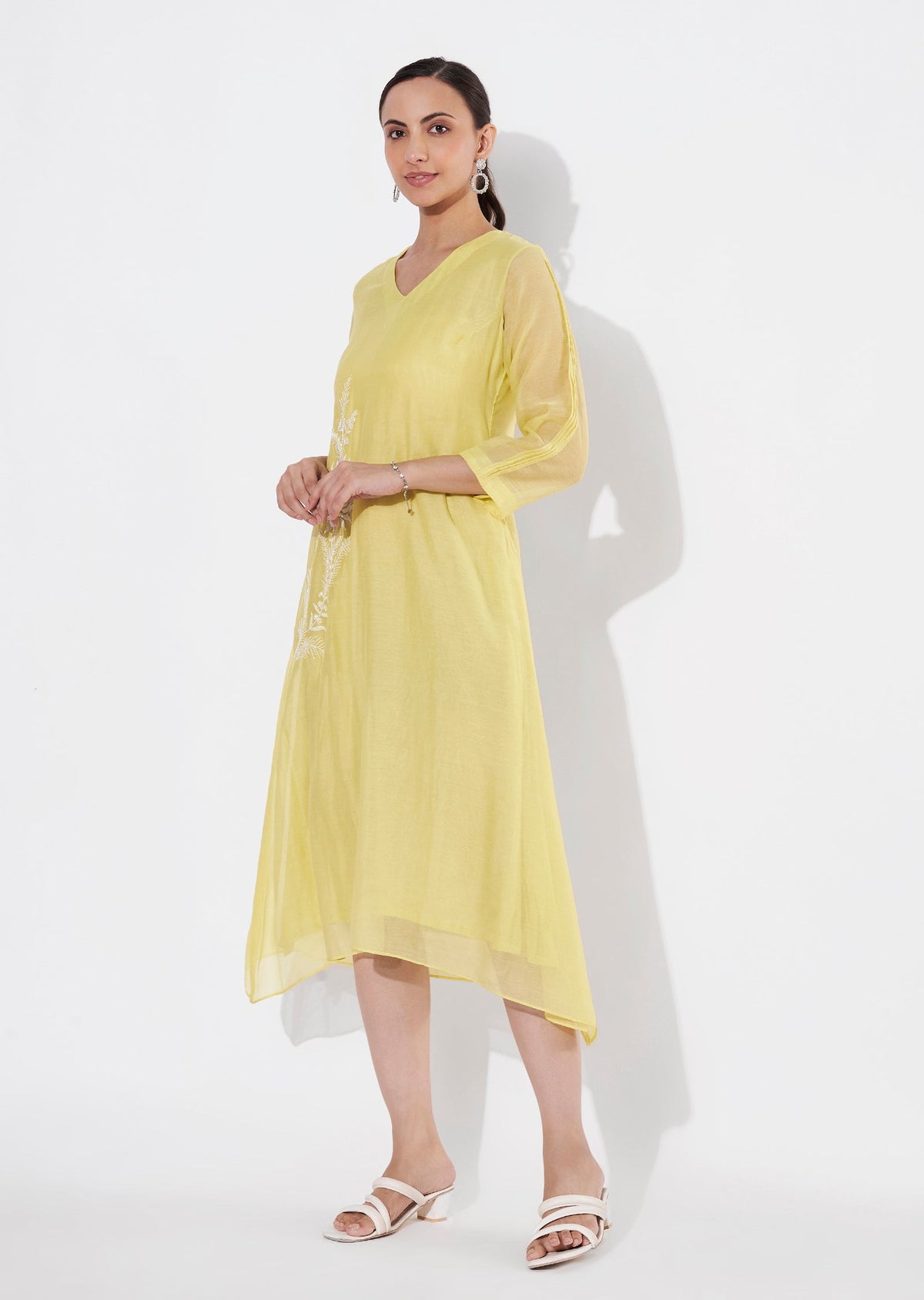 Lime Green Mul Chanderi Frock style kurti