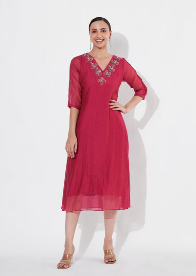 Rani Pink Chanderi Frock style kurti