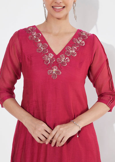 Rani Pink Chanderi Frock style kurti