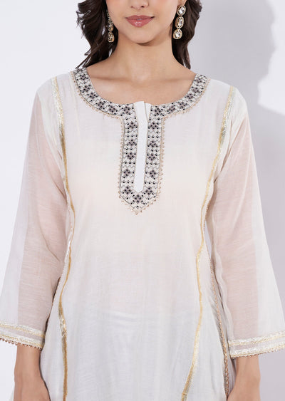 Cream Chanderi Straight cut Kurti set
