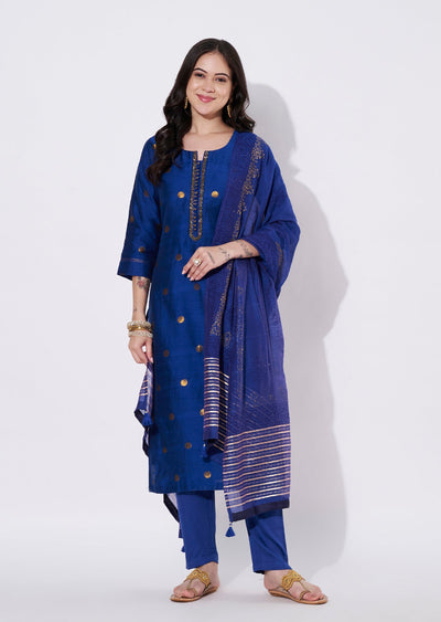 Blue Silk Straight cut suit